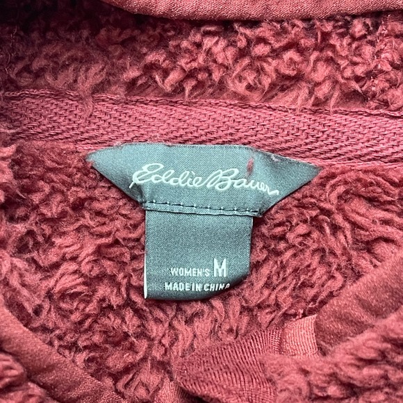 Eddie Bauer Quest Plush Full Zip Hoodie Womens Medium Burgundy Sherpa Jacket - Picture 5 of 9